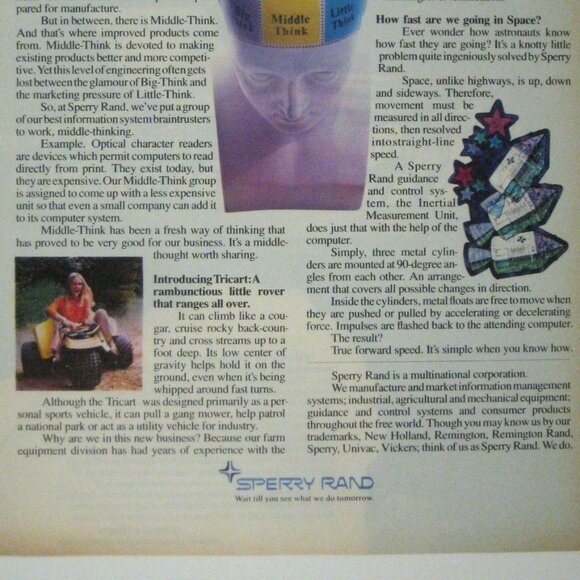 Vintage Sperry Rand Middle Think Advertising Print 1971 Apollo Space Age - Picture 2 of 2